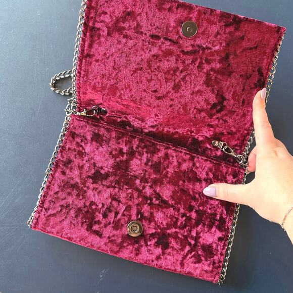 Burgundy Velvet Bag Gothic Gunmetal Silver Chain Crossbody Chelsea28 Nordstrom - Picture 4 of 11